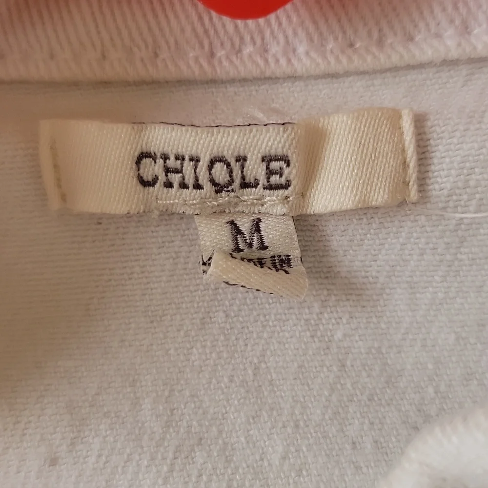 ChiQle Girls White Denim Vest Patched Button Down Collared Size Medium 7/8
